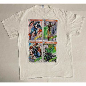 Marvel Comics Superheroes Captain America Iron Man Thor Hulk T-Shirt Sz L White 